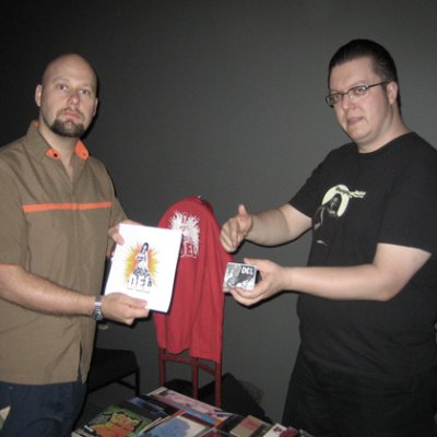 Lasse and Petter selling records in Wellington, NZ, 2005. Photo by Lasse Marhaug.